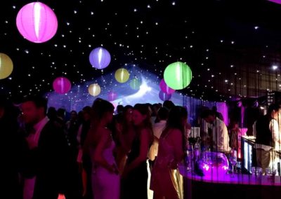 Elegant Birthday Party theme with blackout starlight ceiling, coloured lanterns